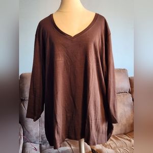 St John's Bay 4x Brown v neck 3/4 sleeve tee